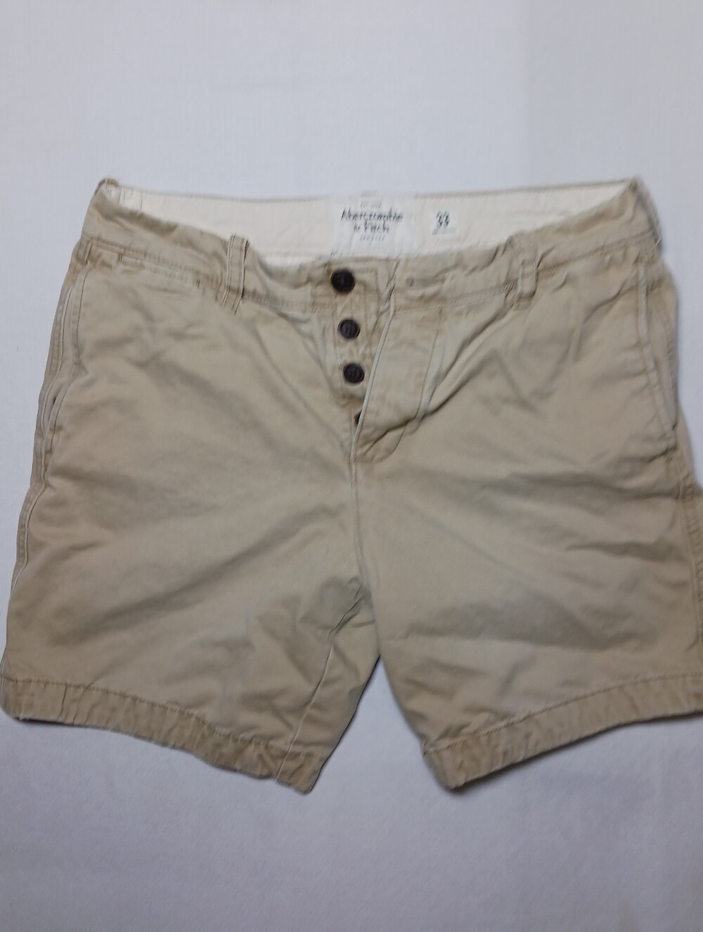 Abercrombie Fitch Mens Button Fly Twill Chino Shorts 33 Khaki Y2K